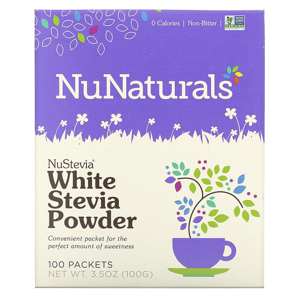 NuNaturals, NuStevia, weißes Stevia-Pulver, 100 Pakete, 3,5 oz (100 g)