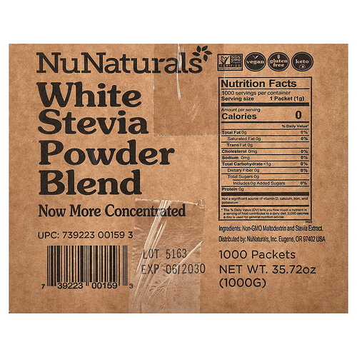 Nunaturals NuStevia, White Stevia Powder, 1,000 Packets, 35.72 oz (1,000 g)
