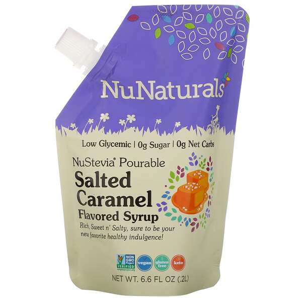 NuNaturals‏, NuStevia, Pourable Salted Caramel Flavored Syrup, 6.6 fl oz (.2 l)