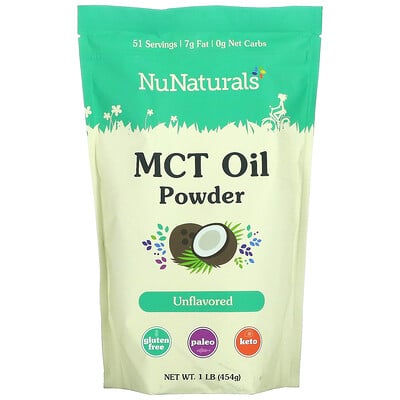 Купить NuNaturals MCT масло в порошке, без добавок, 454 г (1 фунт)