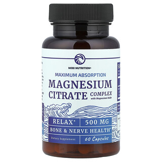Nobi Nutrition, Complejo de citrato de magnesio con óxido de magnesio, 500 mg, 60 cápsulas