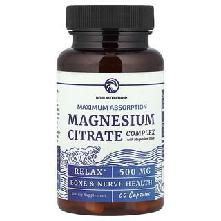 Nobi Nutrition, Magnesium Citrate Complex with Magnesium Oxide, Maximum Absorption, 500 mg, 60 Capsules