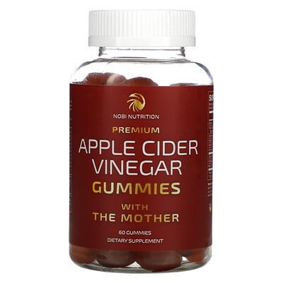 Nobi Nutrition Premium Apple Cider Vinegar Gummies with The Mother, Apple , 60 Gummies