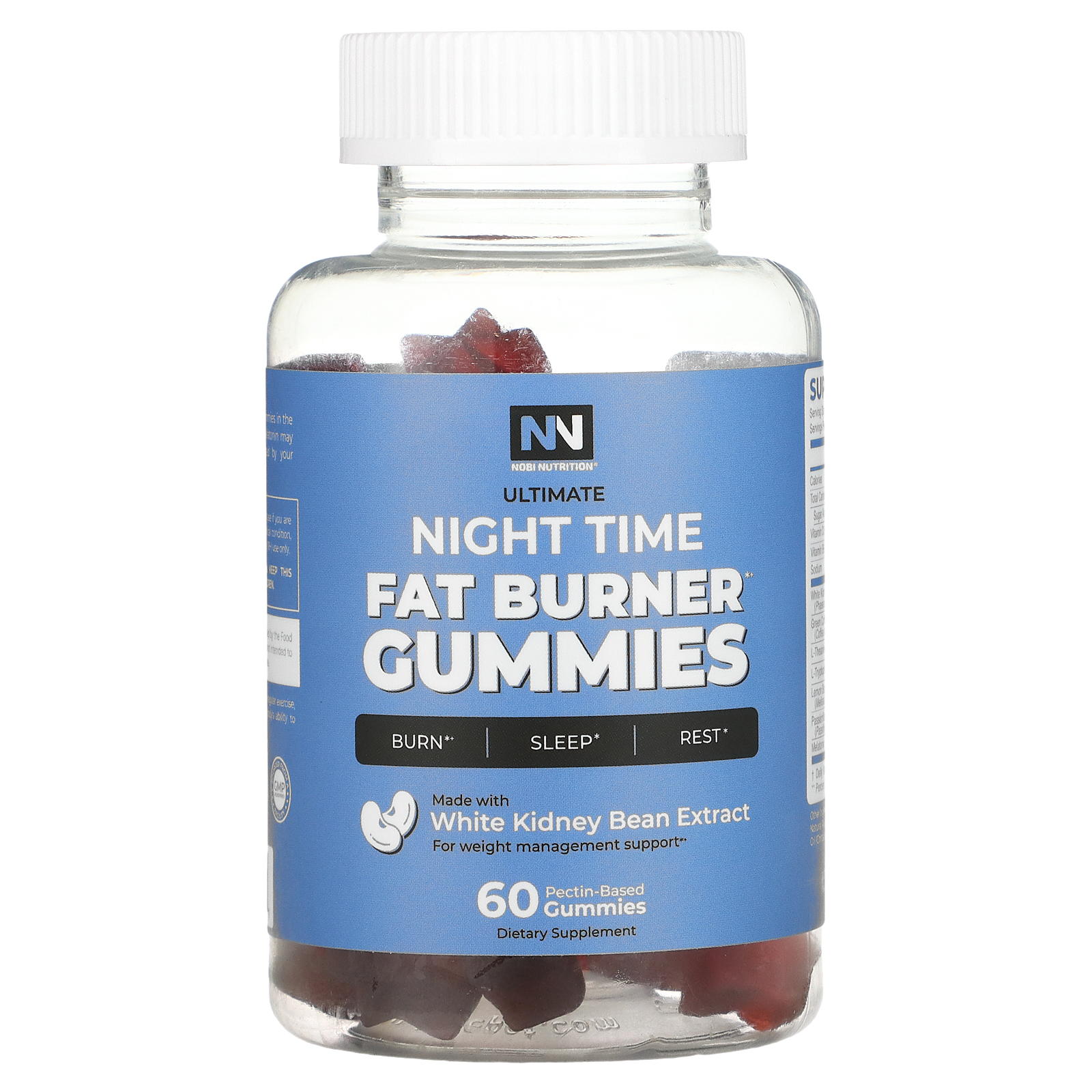 Nobi Nutrition, Night Time Fat Burn Gummies, Raspberry, 60 Pectin Based