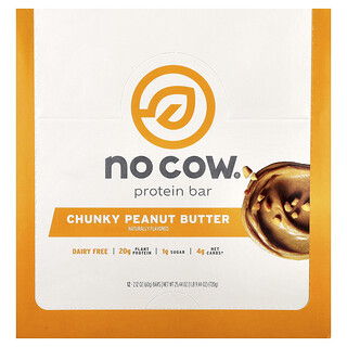 No Cow, 프로틴바, 청키 피넛 버터, 바 12개, 각 60g(2.12oz)