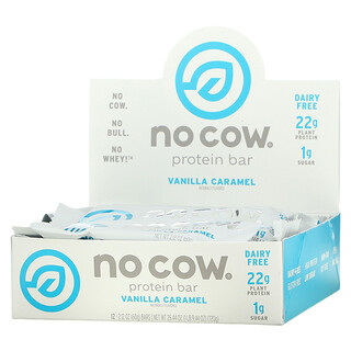 No Cow, 蛋白棒，香草焦糖，12 條，每條 2.12 盎司（60 克）