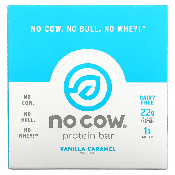 No Cow‏, חטיף חלבון, וניל קרמל, 12 חטיפים, 60 גרם כל אחד