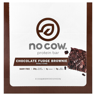 No Cow, Barre protéinée, Brownie au fudge, 12 barres, 60 g chacune