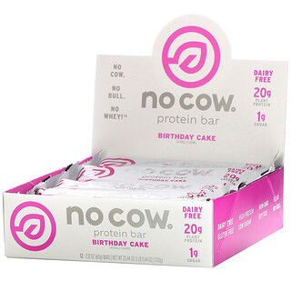 No Cow, 프로틴바, 생일 케이크, 바 12개, 개당 60g(2.12oz)