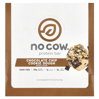 No Cow‏, חטיף חלבון, בצק עוגיות עם שבבי שוקולד, 12 חטיפים, 60 גרם (2.12 אונקיות) ליחידה
