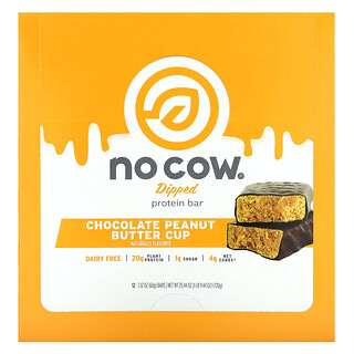 No Cow, Barra de Proteína com Cobertura, Tortinhas de Manteiga de Amendoim com Chocolate, 12 Barras, 60 g (2,12 oz) Cada