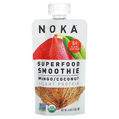 Noka Superfood Smoothie + растительный белок, манго, кокос, 120 г (4,22 унции)
