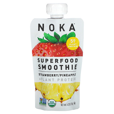 Купить Noka Superfood смузи с растительным белком, клубника, ананас, 120 г (4, 22 унции)