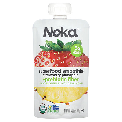 Noka Superfood смузи с растительным белком, клубника, ананас, 120 г (4,22 унции)