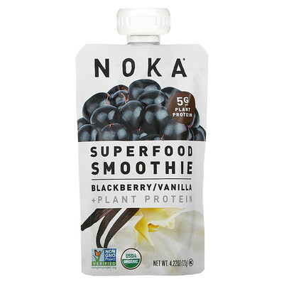 Купить Noka Смузи из суперфудов с растительным протеином, ежевика, ваниль, 120 г (4, 22 унции)