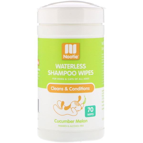 Nootie, Waterless Shampoo Wipes, For Dogs & Cats, Cucumber Melon, 70