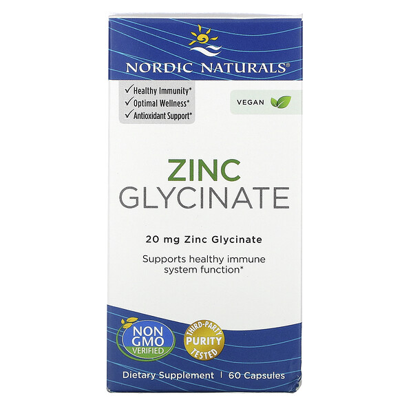 Nordic Naturals‏, Zinc Glycinate, 20 mg , 60 Capsules