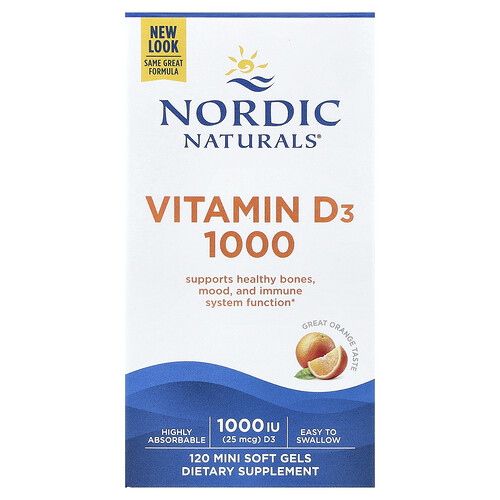 Nordic Naturals ビタミンD3 1000 オレンジ味 25mcg (1,000 IU) ミニソフトジェル120粒