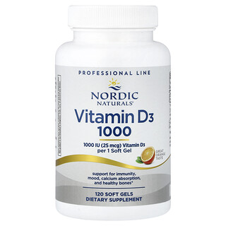 Nordic Naturals, Vitamine D3 1000, oranje, 25 mcg (1.000 IE), 120 zachte gels