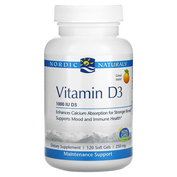 Витамин D3, апельсин, 1000 МЕ, 120 мягких таблеток