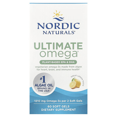 Nordic Naturals, Ultimate Omega®, EPA y DHA de origen vegetal, Limón, 60 cápsulas blandas (605 mg por cápsula blanda)