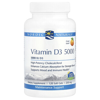 Product Image for Nordic Naturals, Vitamin D3 5000, Orange, 5,000 IU, 120 Soft Gels
