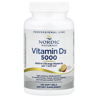 Nordic Naturals, Vitamine D3 5000, oranje, 125 mcg (5.000 IE), 120 zachte gels