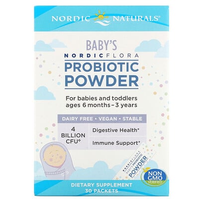 Nordic Naturals Nordic Flora Baby's Probiotic Powder, Ages 6 Months - 3 Years, 4 Billion CFU, 30 Packets