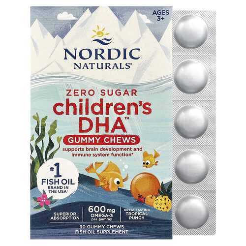 Nordic Naturals, Children's DHA™ Gummy Chews, Kau-Snacks für Kinder, ab 3 Jahren, „Tropical Punch“, 30 Fruchtgummis (355 mg pro Fruchtgummi)