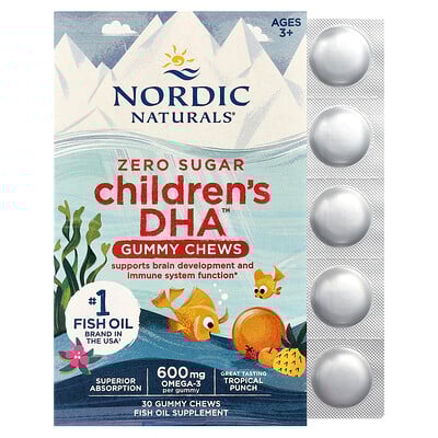 Nordic Naturals, Gomitas masticables con DHA™ para niños, De 3 años en adelante, Ponche tropical, 30 gomitas (355 mg por gomita)