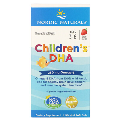 Nordic Naturals ДГК для детей, клубника, для детей 3–6 лет, 250 мг, 90 желатиновых мини-капсул
