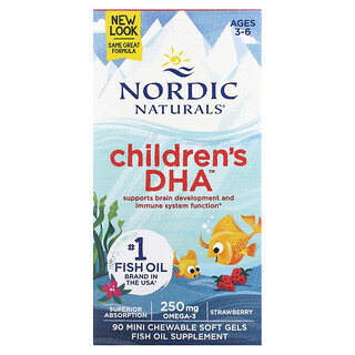 Nordic Naturals, DHA per bambini, età 3-6 anni, fragola, 90 mini capsule molli masticabili