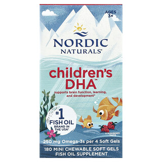 Nordic Naturals, DHA para niños, De 3 a 6 años, Fresa, 250 mg, 180 minicomprimidos