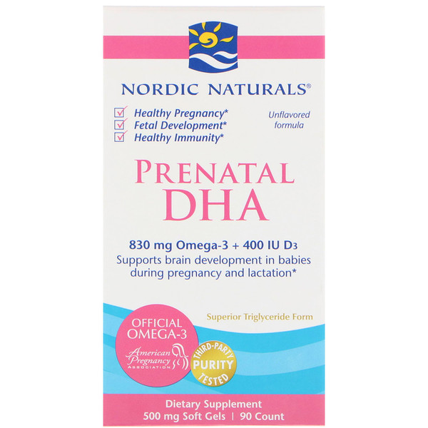 Nordic Naturals, Prenatal DHA, Geschmacksneutrales Präparat, 500 mg, 90 Weichkapseln
