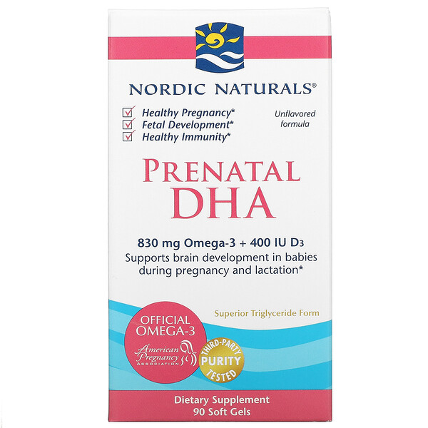 Suplemento prenatal con DHA, Fórmula sin sabor, 90 cápsulas blandas