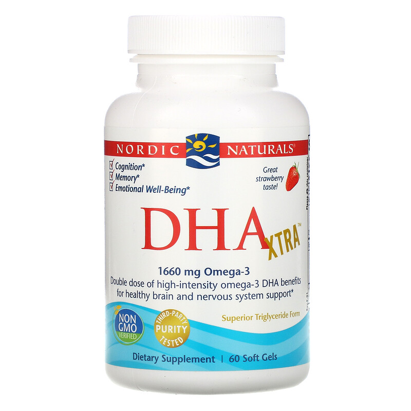 Nordic Naturals, DHA Xtra, frutilla, 1000 mg, 60 cápsulas blandas iHerb