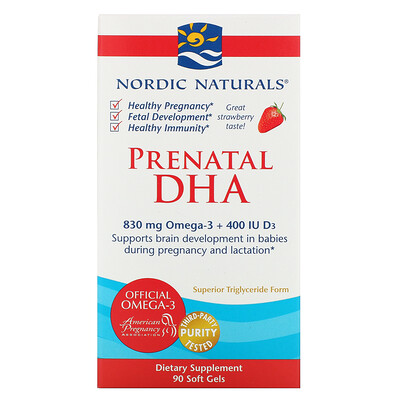 Nordic Naturals Докозагексановая кислота для беременных, Клубника, 500 мг, 90 капсул