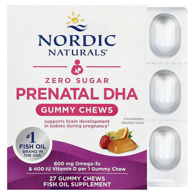 Nordic Naturals, Gomitas prenatales con DHA, Fresa y naranja, 27 gomitas masticables
