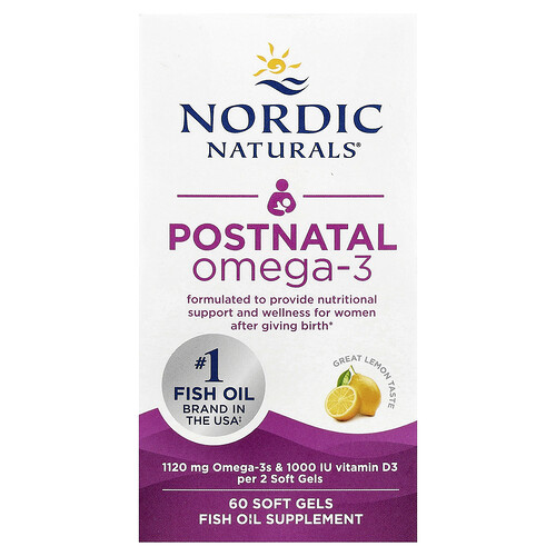 Nordic Naturals, Postnatal Omega-3, postnatales Omega-3, Zitrone, 60 Weichkapseln