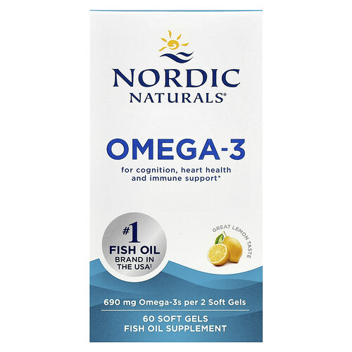 Photos - Vitamins & Minerals Nordic Naturals , Omega-3, Lemon, 60 Soft Gels NOR-01760 (345 mg per Soft Gel)