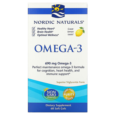 Nordic Naturals Омега-3, с лимонным вкусом, 690 мг, 60 капсул