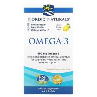 Nordic Naturals, Omega-3, Lemon, 345 mg, 60 Soft Gels