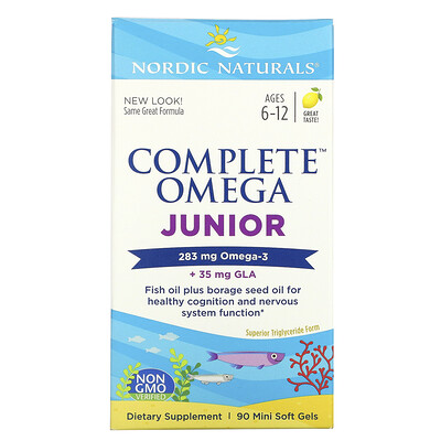 Nordic Naturals Complete Omega, для детей от 6 до 12 лет, со вкусом лимона, 283 мг, 90 мини-капсул