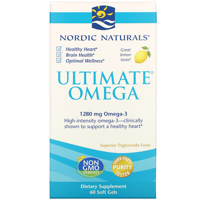 Nordic Naturals Ultimate Omega, со вкусом лимона, 1280 мг, 60 капсул