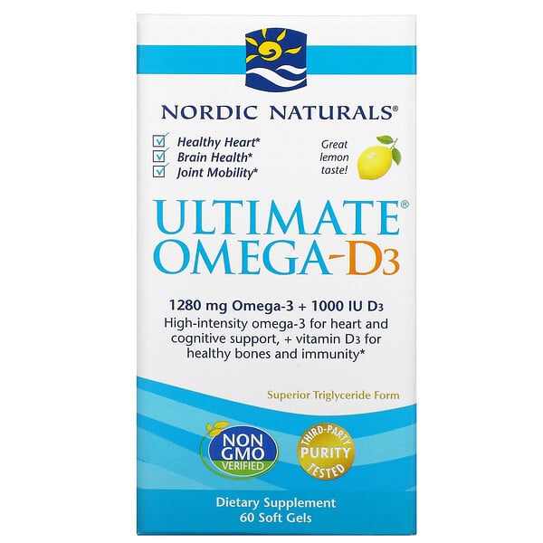 Ultimate Omega-D3，檸檬味，640 毫克，60 粒軟凝膠