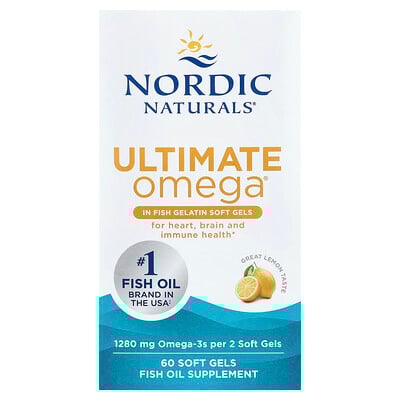 Nordic Naturals, Ultimate Omega®, Suplemento de aceite de pescado con omega-3, Limón, 60 cápsulas blandas (640 mg por cápsula blanda)