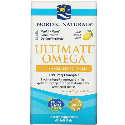 Nordic Naturals Ultimate Omega, со вкусом лимона, 1280 мг, 60 капсул