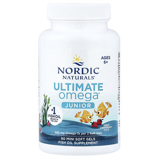Nordic Naturals‏, תוסף Ultimate Omega לילדים, לגילאי 6 ומעלה, בטעם תות, 90 כמוסות ג'ל קטנות (340 מ"ג לכל כמוסות רכה)