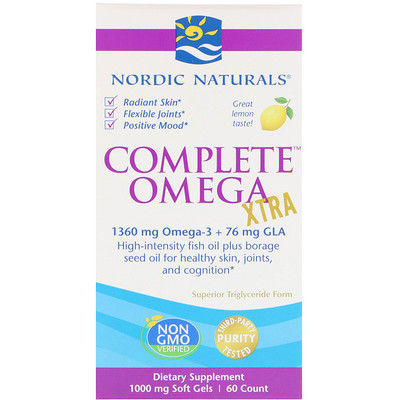 Complete Omega Xtra со вкусом лимона, 1000 мг, 60 мягких желатиновых капсул