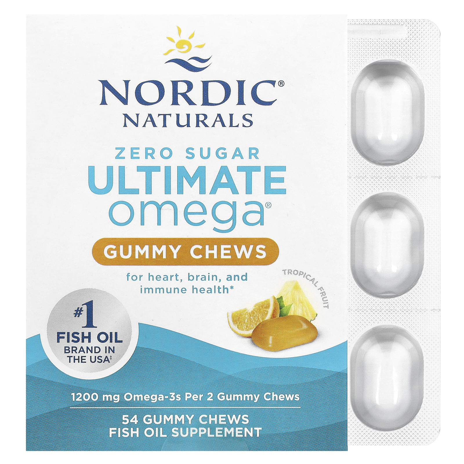 Nordic Naturals (노르딕 내추럴스), Ultimate Omega® 구미젤리 츄어블, 열대 과일 맛, 1,200mg, 구미젤리 츄어블 54개(개당 600mg)